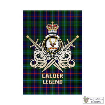 Calder Tartan Garden Flag with Clan Crest and the Golden Sword of Courageous Legacy