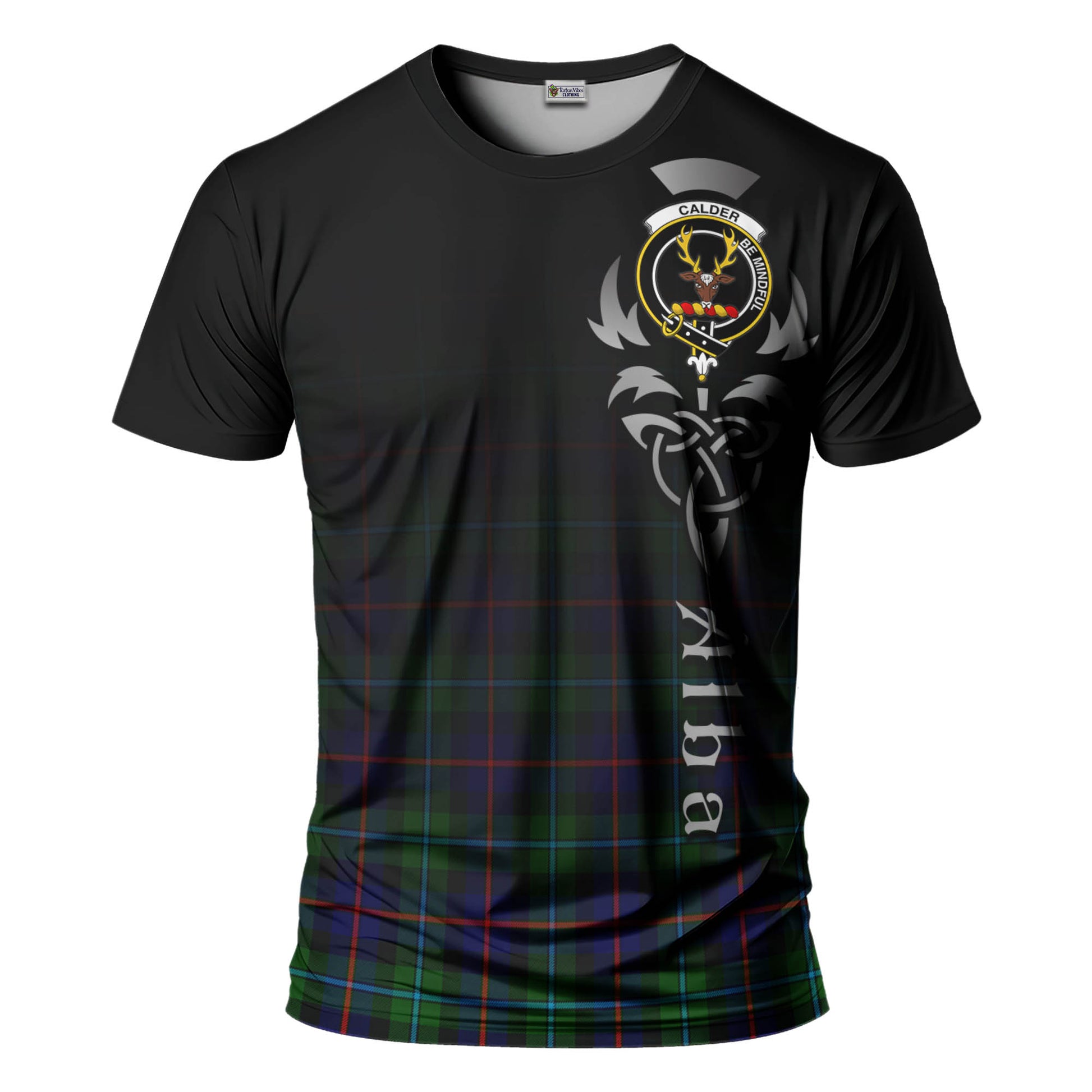 Tartan Vibes Clothing Calder Modern Tartan T-Shirt Featuring Alba Gu Brath Family Crest Celtic Inspired