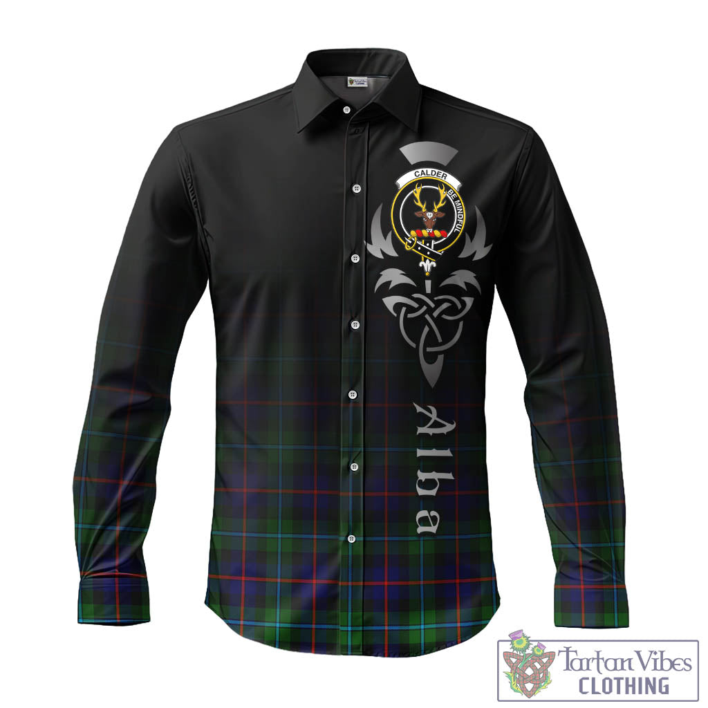 Tartan Vibes Clothing Calder Modern Tartan Long Sleeve Button Up Featuring Alba Gu Brath Family Crest Celtic Inspired
