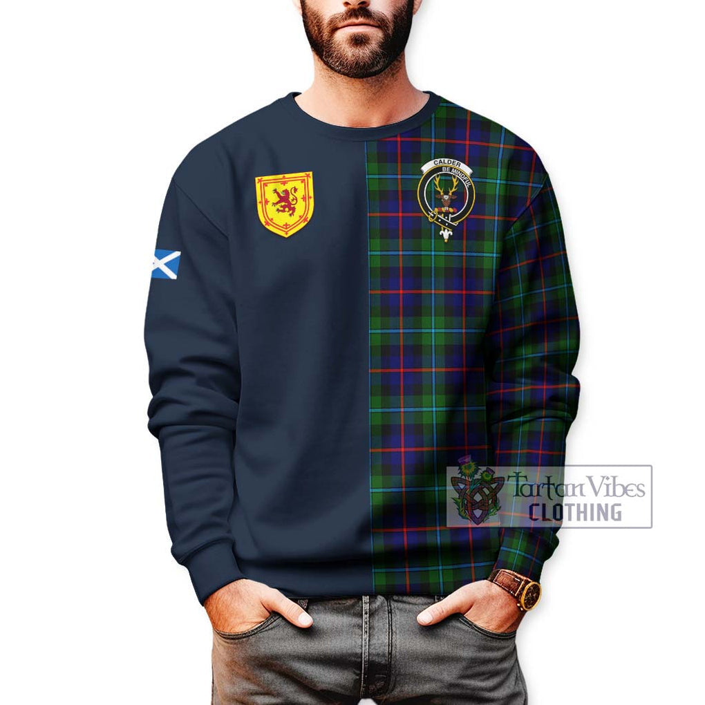 Calder Tartan Sweatshirt Alba with Scottish Lion Royal Arm Half Style - Tartan Vibes Clothing
