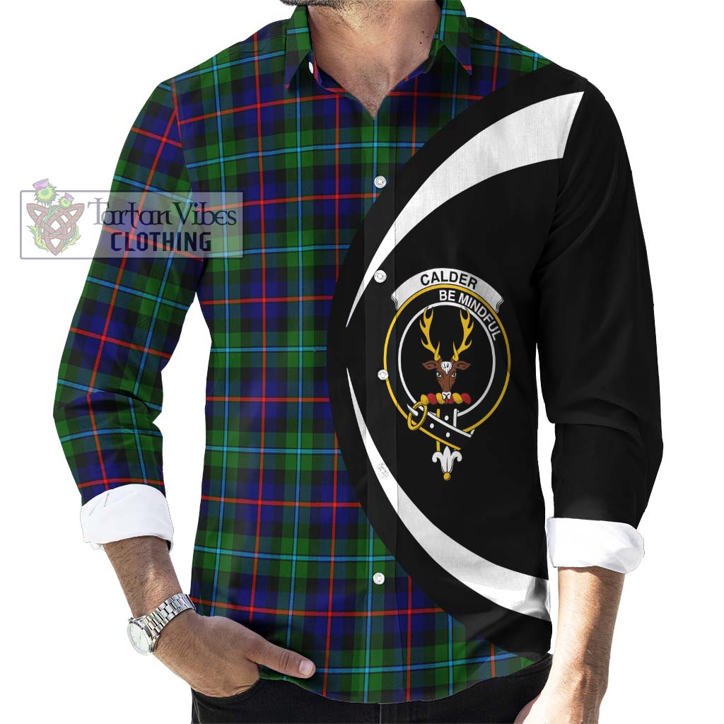 Calder Tartan Long Sleeve Button Up with Family Crest Circle Style - Tartan Vibes Clothing