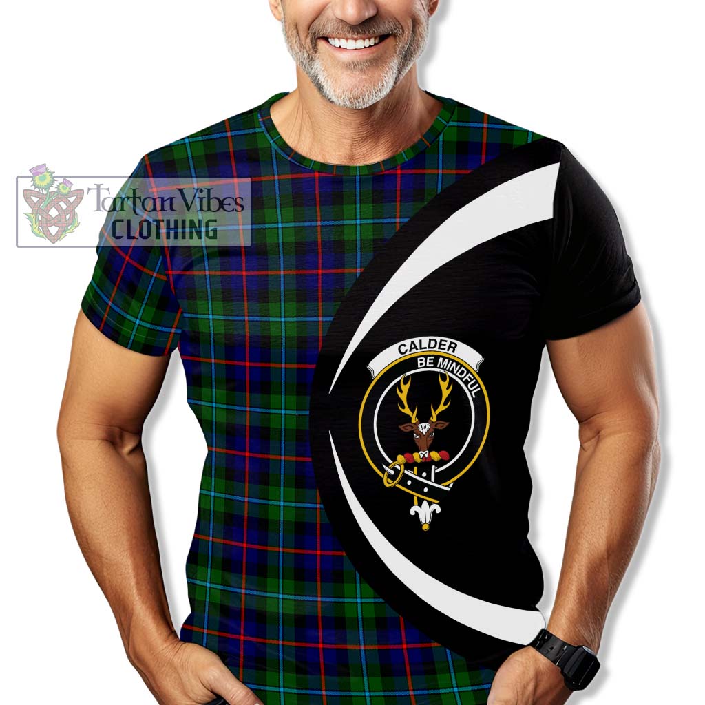 Calder Tartan T-Shirt with Family Crest Circle Style - Tartan Vibes Clothing