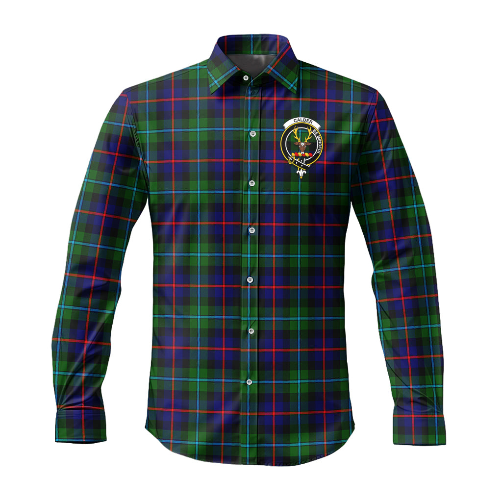 Calder Tartan Long Sleeve Button Up Shirt with Family Crest Men's Shirt - Tartan Vibes Clothing