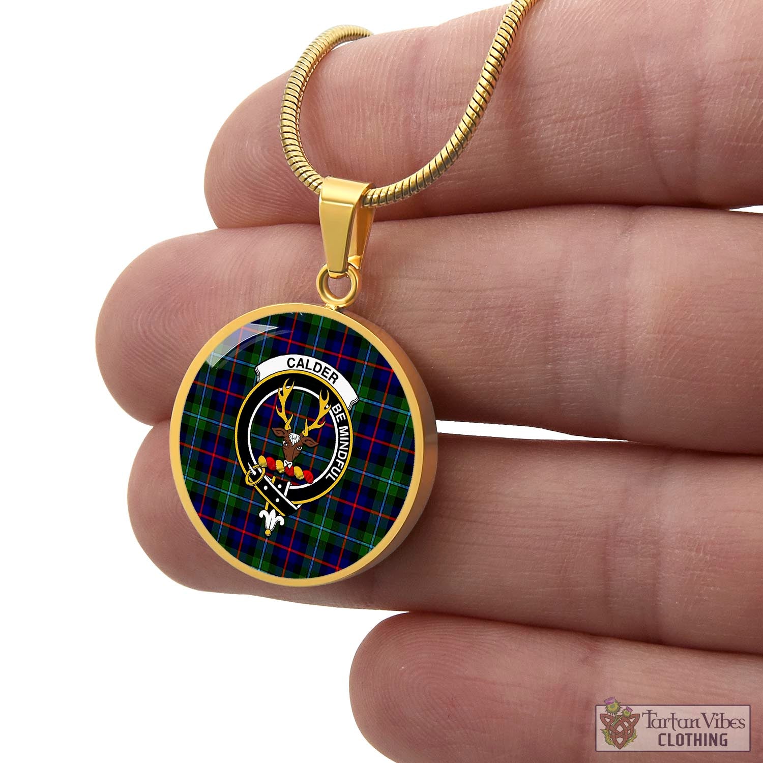 Calder Tartan Circle Necklace with Family Crest - Tartan Vibes Clothing