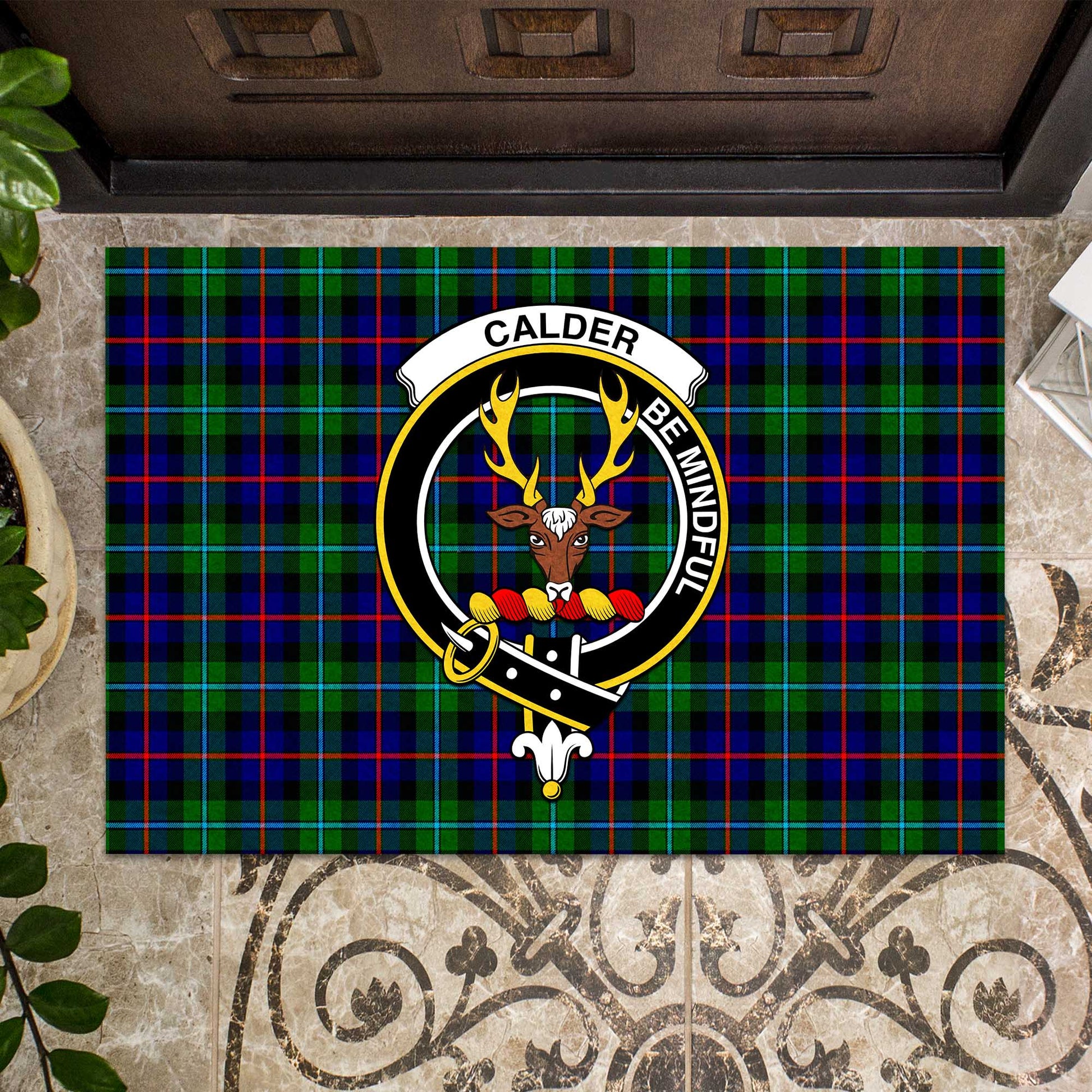 Calder Tartan Rubber Doormat with Family Crest - Tartan Vibes Clothing