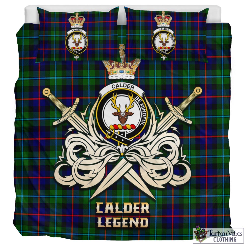 Tartan Vibes Clothing Calder Modern Tartan Bedding Set with Clan Crest and the Golden Sword of Courageous Legacy