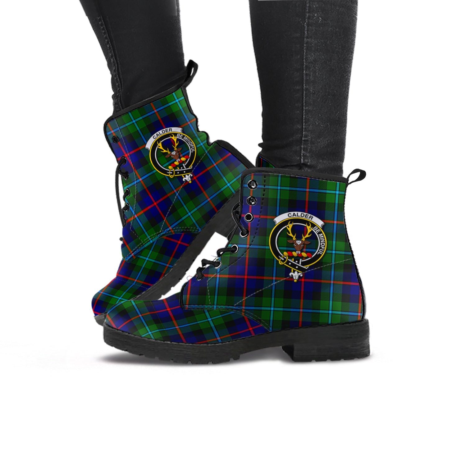 Calder Modern Tartan Leather Boots with Family Crest