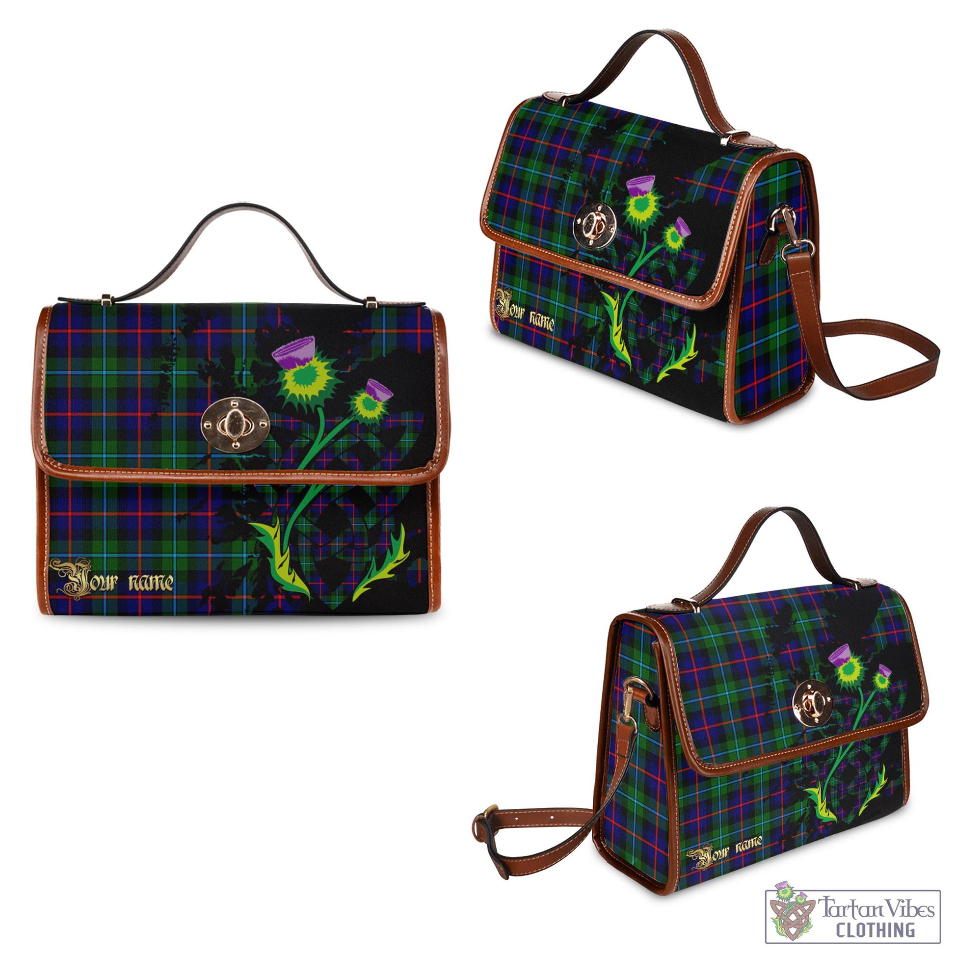 Tartan Vibes Clothing Calder Modern Tartan Waterproof Canvas Bag with Scotland Map and Thistle Celtic Accents