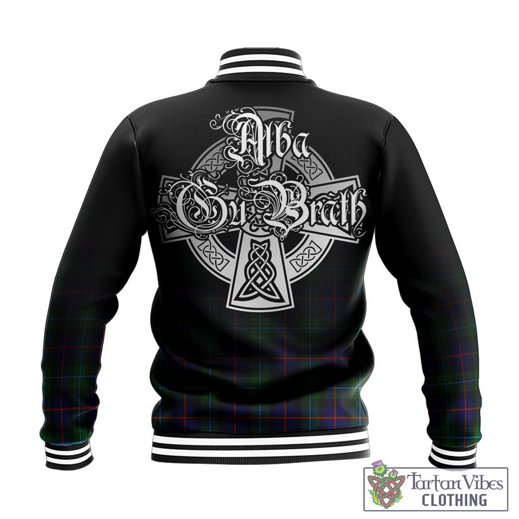 Tartan Vibes Clothing Calder Modern Tartan Baseball Jacket Featuring Alba Gu Brath Family Crest Celtic Inspired