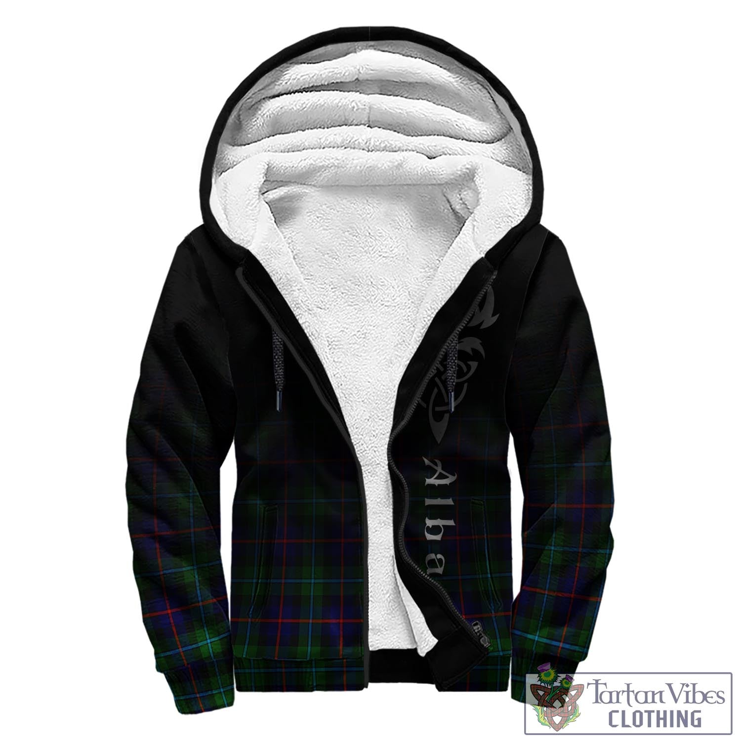 Calder Tartan Sherpa Hoodie Featuring Alba Gu Brath Family Crest Celtic Inspired - Tartan Vibes Clothing