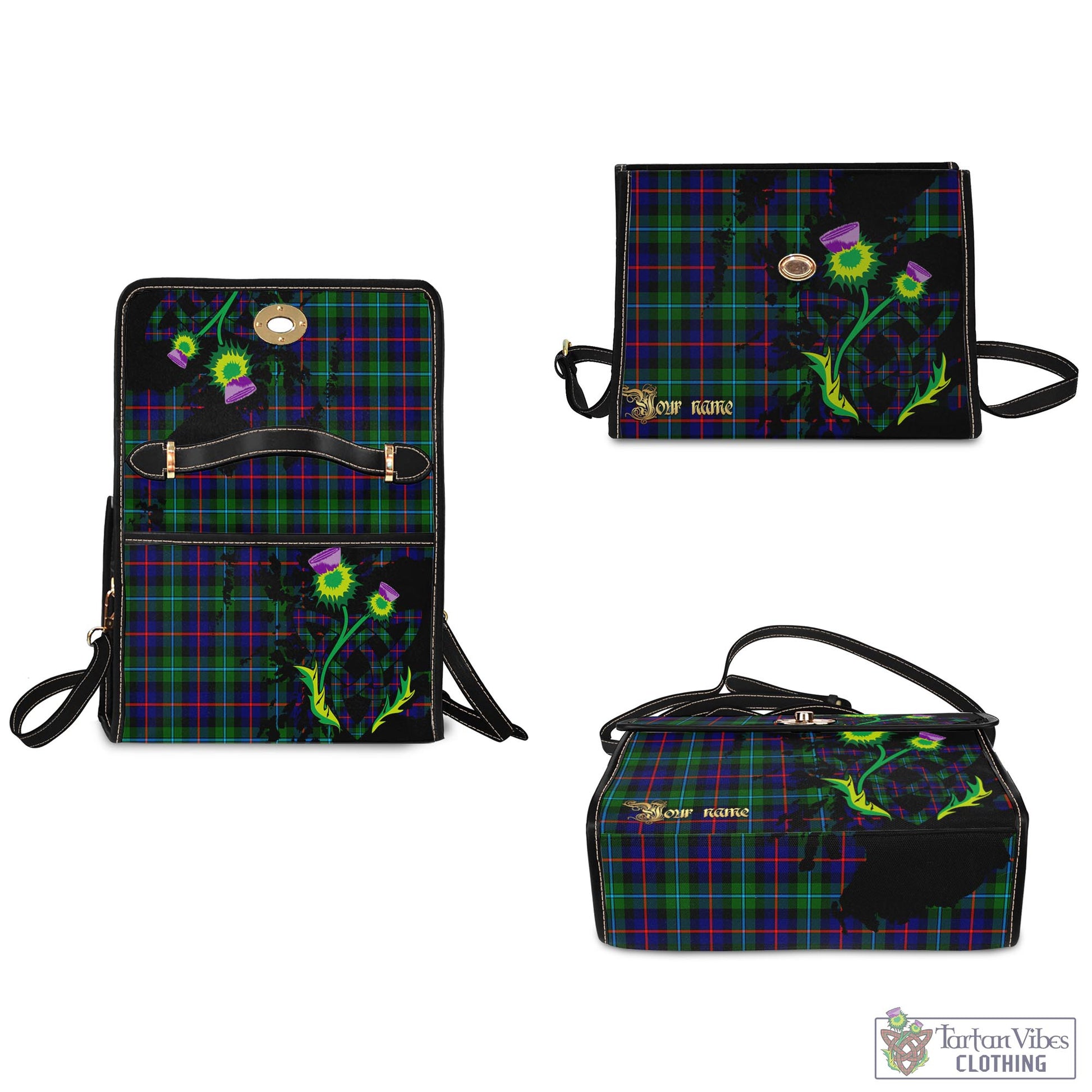 Tartan Vibes Clothing Calder Modern Tartan Waterproof Canvas Bag with Scotland Map and Thistle Celtic Accents