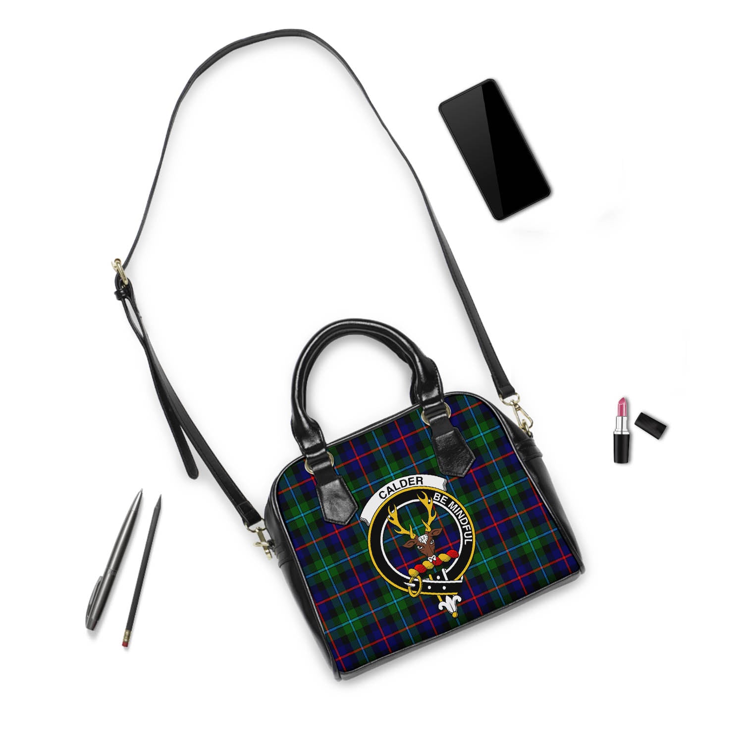 Calder Modern Tartan Shoulder Handbags with Family Crest - Tartanvibesclothing