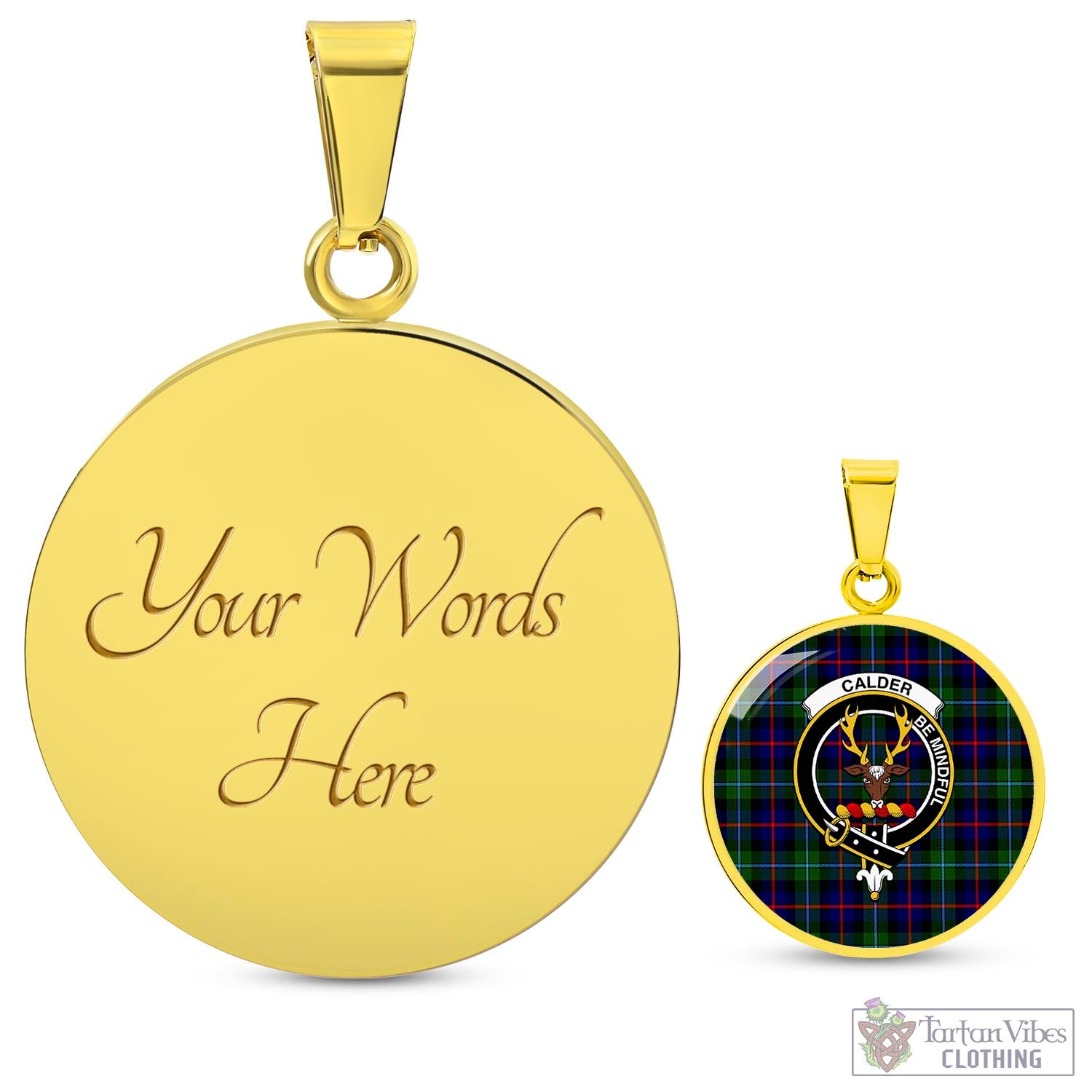 Calder Tartan Circle Necklace with Family Crest Luxury Necklace (Gold) Yes - Tartan Vibes Clothing
