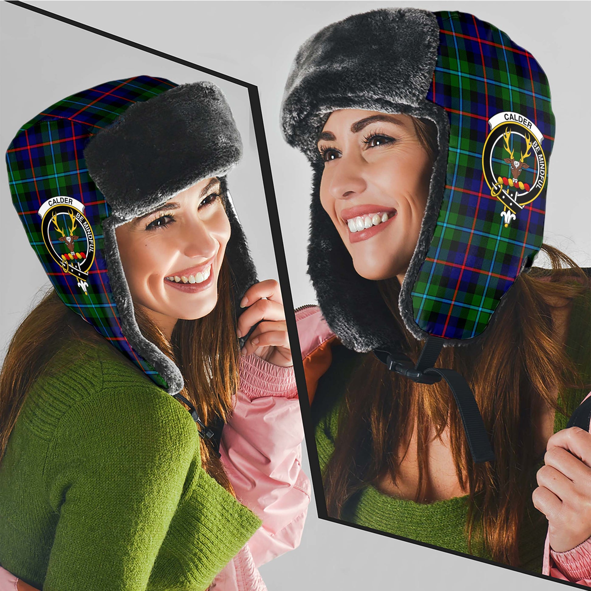 Calder Tartan Winter Trapper Hat with Family Crest - Tartan Vibes Clothing