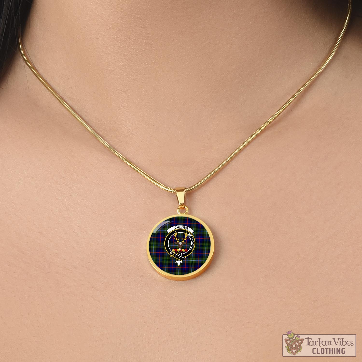 Calder Tartan Circle Necklace with Family Crest - Tartan Vibes Clothing