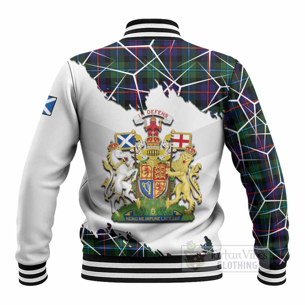 Calder Tartan Baseball Jacket with Family Crest and Lion Rampant Grunge Style
