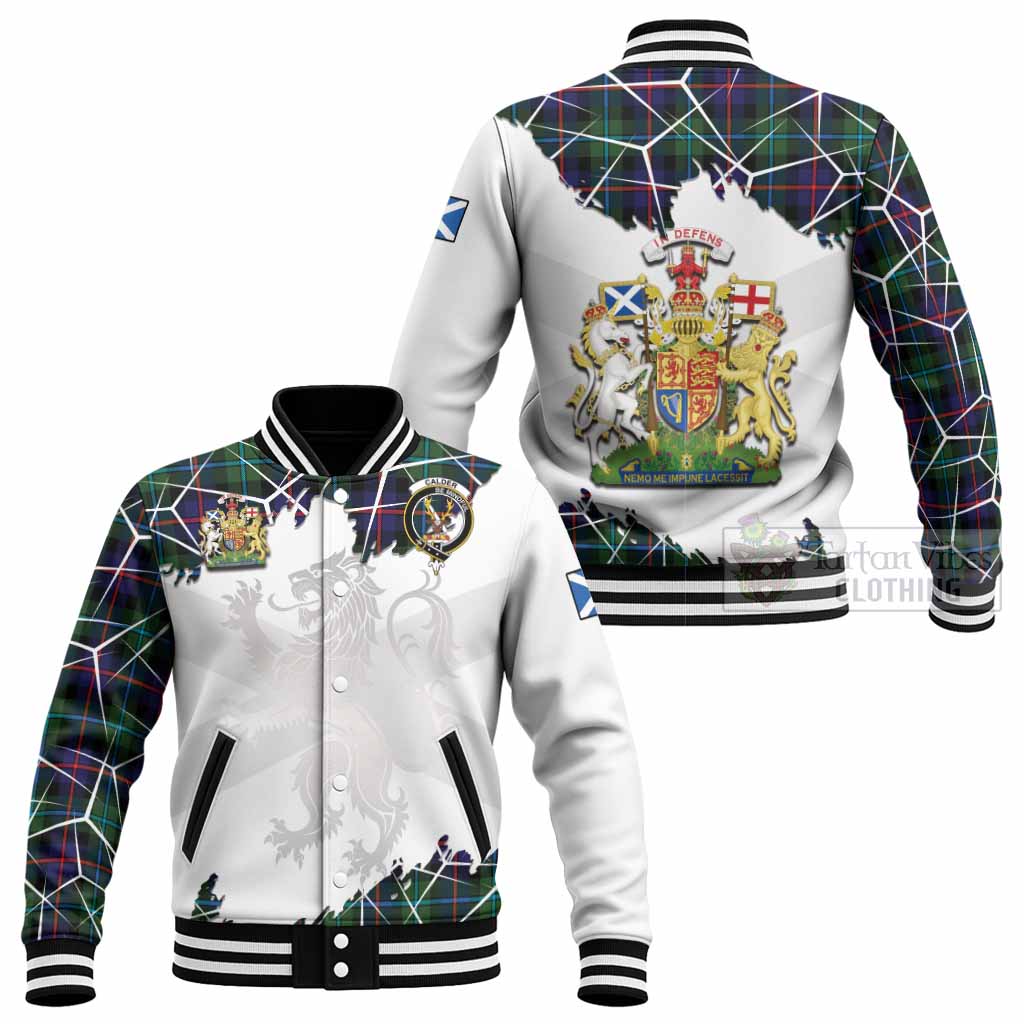 Calder Tartan Baseball Jacket with Family Crest and Lion Rampant Grunge Style