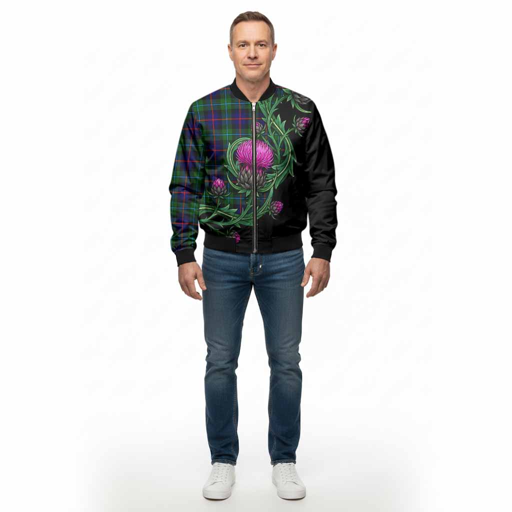 Calder Tartan Bomber Jacket Resilient Scottish Thistle - Tartan Vibes Clothing