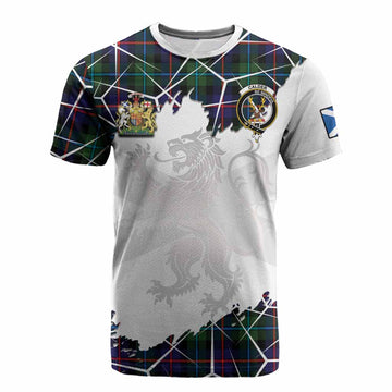 Calder Tartan Cotton T-shirt with Family Crest and Lion Rampant Grunge Style