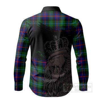 Calder Tartan Crest Long Sleeve Button Shirts Crowned Lion Heritage Style
