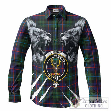 Calder Tartan Crest Long Sleeve Button Shirts Ferocious Lion Style