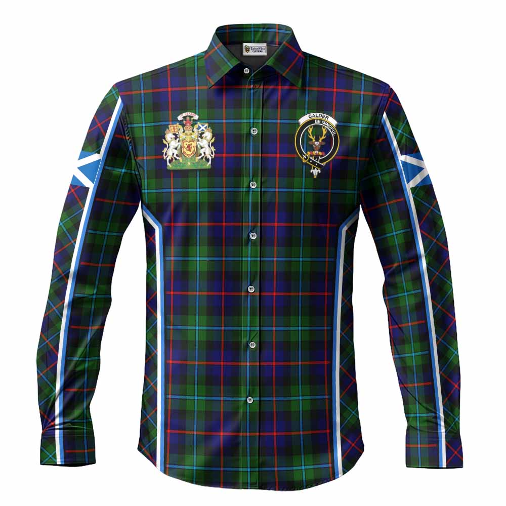 Calder Tartan Crest Long Sleeve Button Shirts Scotland Coat of Arm Flag Style - Tartan Vibes Clothing