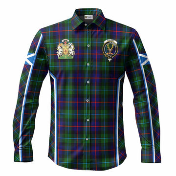 Calder Tartan Crest Long Sleeve Button Shirts Scotland Coat of Arm Flag Style