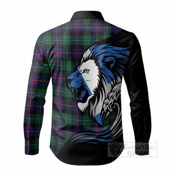 Calder Tartan Crest Long Sleeve Button Shirts Scottish Golden Lions Wave Flow