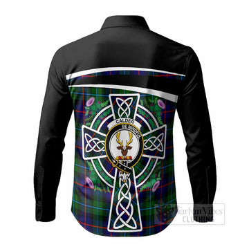 Calder Tartan Crest Long Sleeve Button Shirts Scottish Thistle Celtic Cross Alba Gu Brath