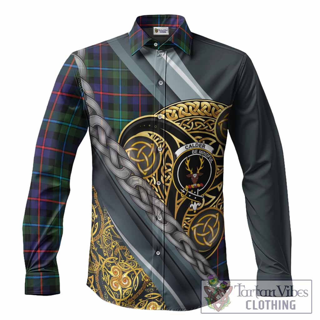 Calder Tartan Crest Long Sleeve Button Shirts Scottish Triskele Celtic