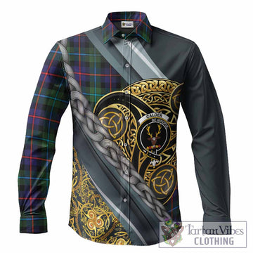 Calder Tartan Crest Long Sleeve Button Shirts Scottish Triskele Celtic