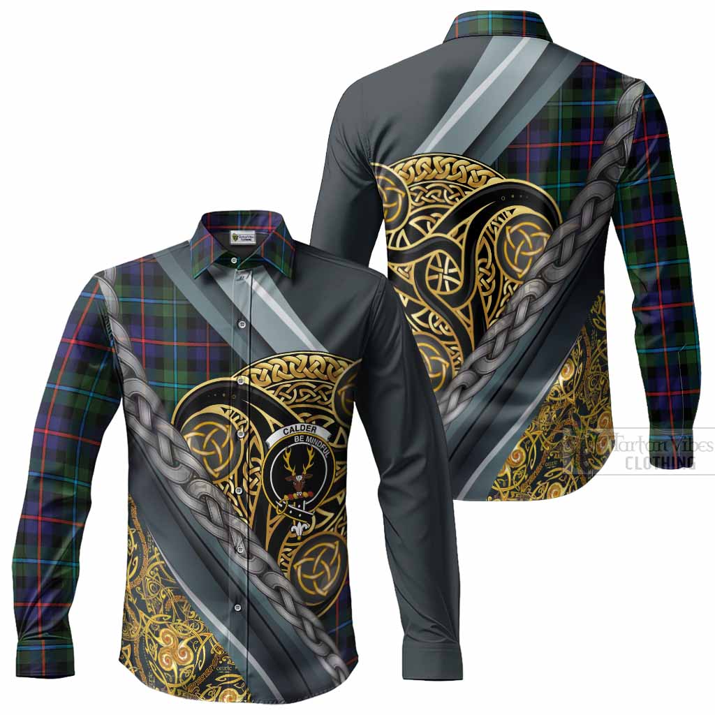 Calder Tartan Crest Long Sleeve Button Shirts Scottish Triskele Celtic