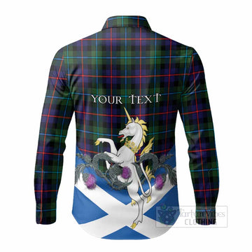 Calder Tartan Crest Long Sleeve Button Shirts Scottish Unicorn With Thistle