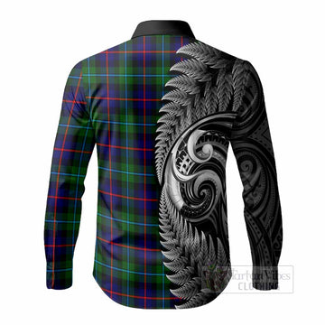 Calder Tartan Crest Long Sleeve Button Shirts With New Zealand Silver Fern Maori Koru