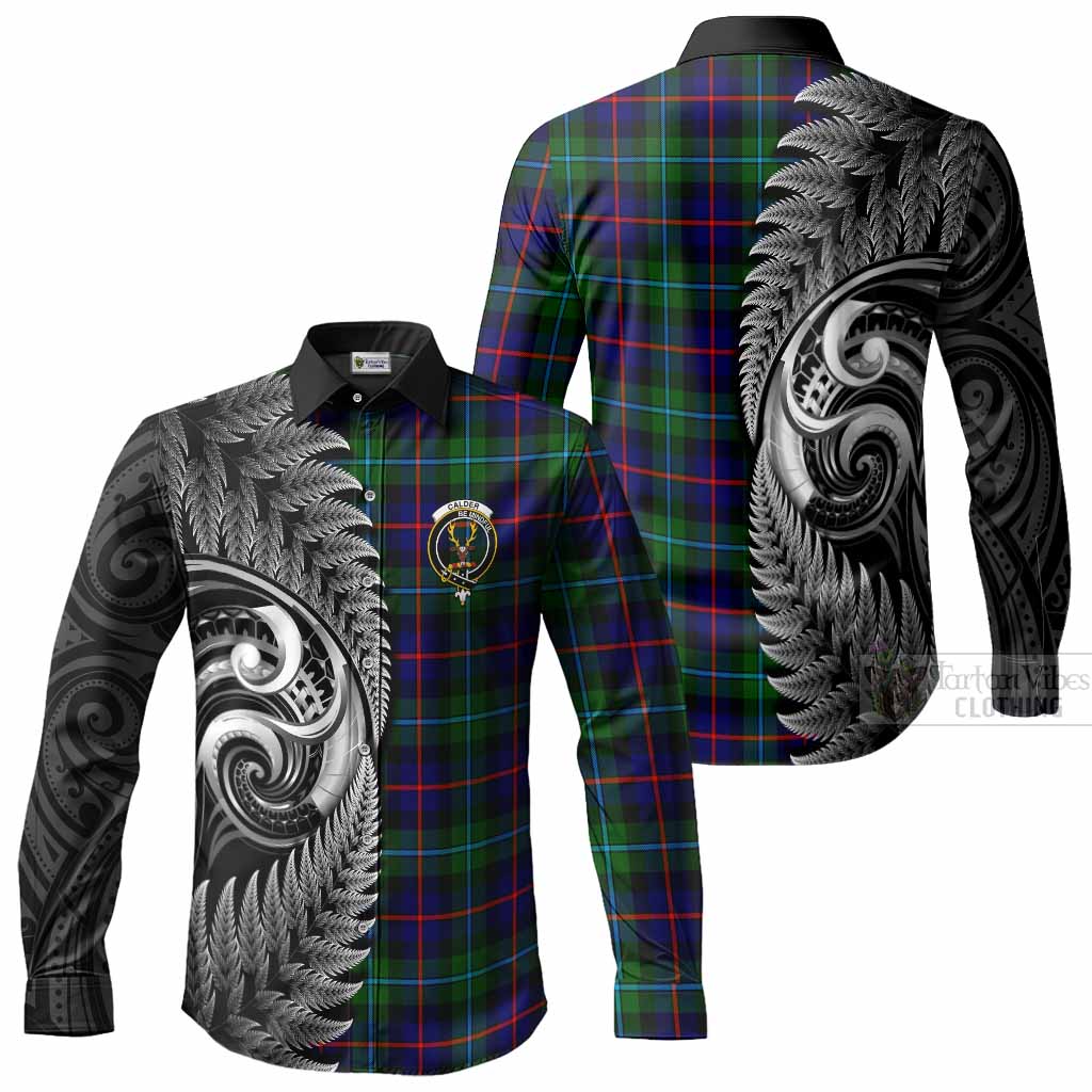 Calder Tartan Crest Long Sleeve Button Shirts With New Zealand Silver Fern Maori Koru