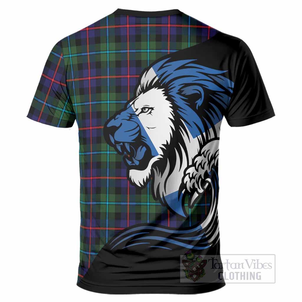 Calder Tartan Crest T-Shirt Scottish Golden Lions Wave Flow
