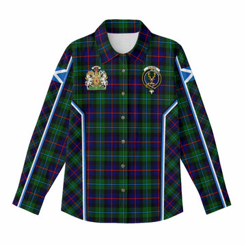 Calder Tartan Crest Women Casual Shirt Scotland Coat of Arm Flag Style