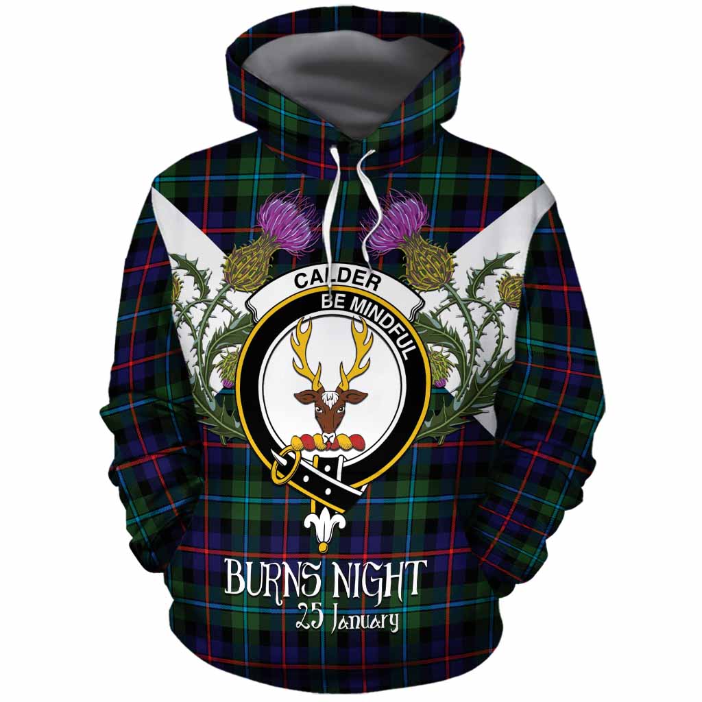 Calder Tartan Family Crest Cotton Hoodie Scottish Burns Night Thistle Floral
