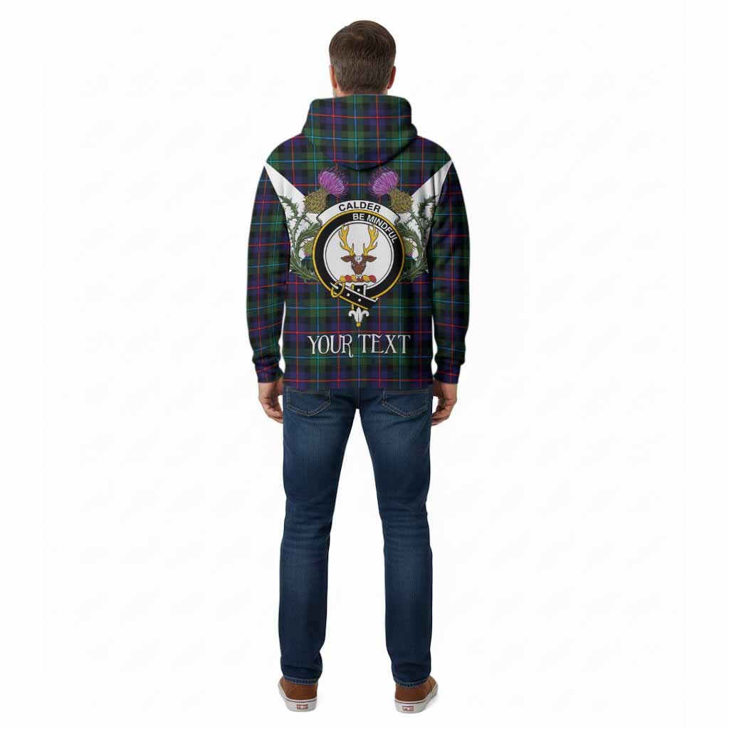 Calder Tartan Family Crest Cotton Hoodie Scottish Burns Night Thistle Floral