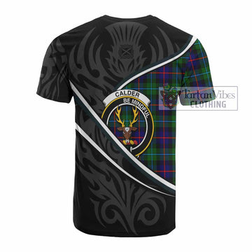 Calder Tartan Family Crest Cotton T-shirt Celtic Scottish Thistle Floral