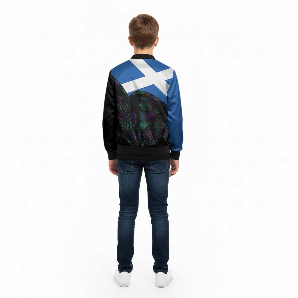Calder Tartan Family Crest Kid Bomber Jacket Scotland Thistle Floral Flag Style