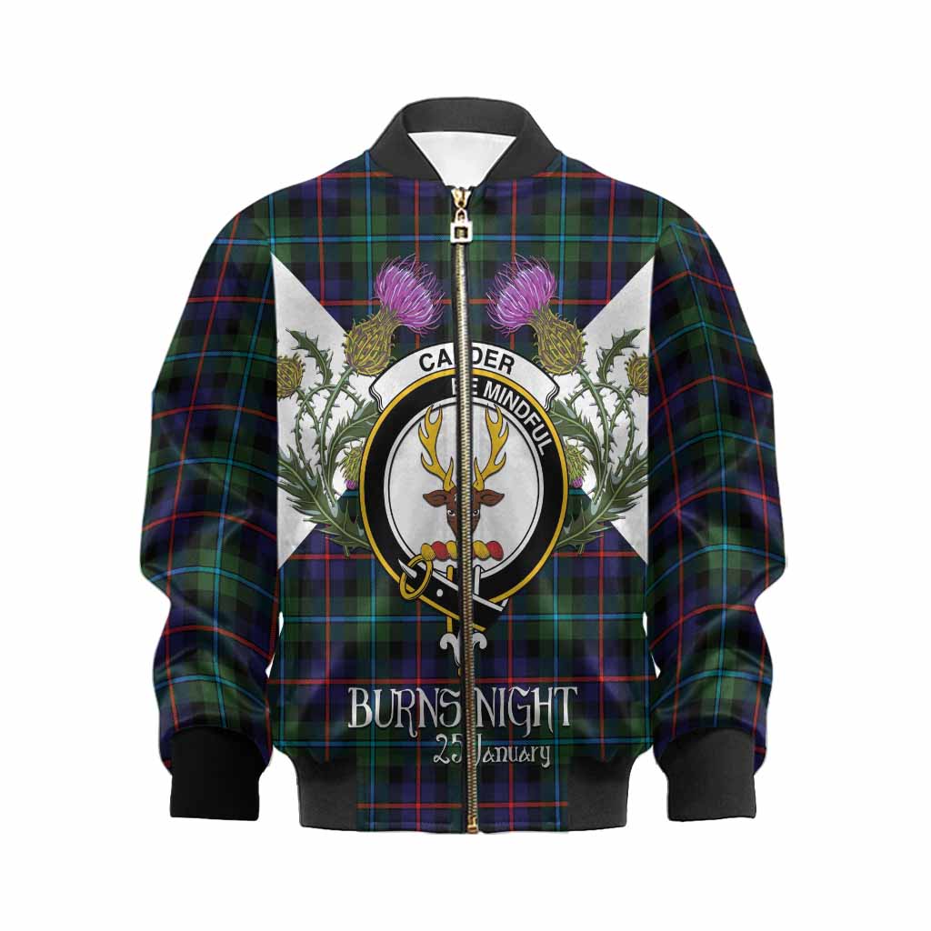 Calder Tartan Family Crest Kid Bomber Jacket Scottish Burns Night Thistle Floral