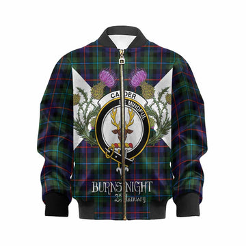 Calder Tartan Family Crest Kid Bomber Jacket Scottish Burns Night Thistle Floral