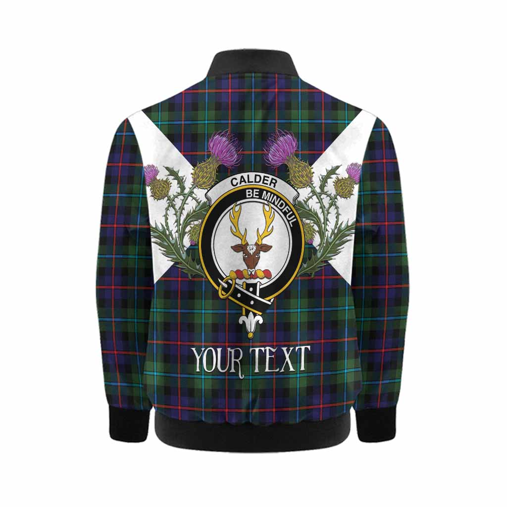 Calder Tartan Family Crest Kid Bomber Jacket Scottish Burns Night Thistle Floral