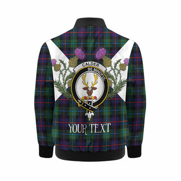 Calder Tartan Family Crest Kid Bomber Jacket Scottish Burns Night Thistle Floral