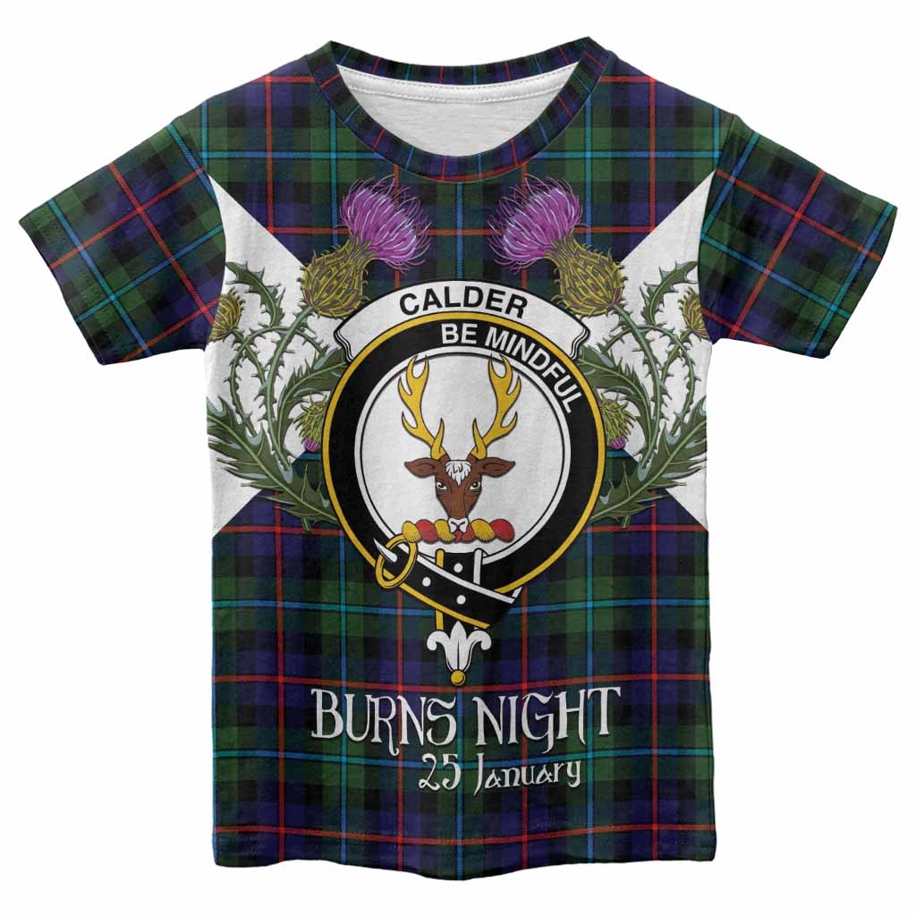 Calder Tartan Family Crest Kid T-shirt Scottish Burns Night Thistle Floral