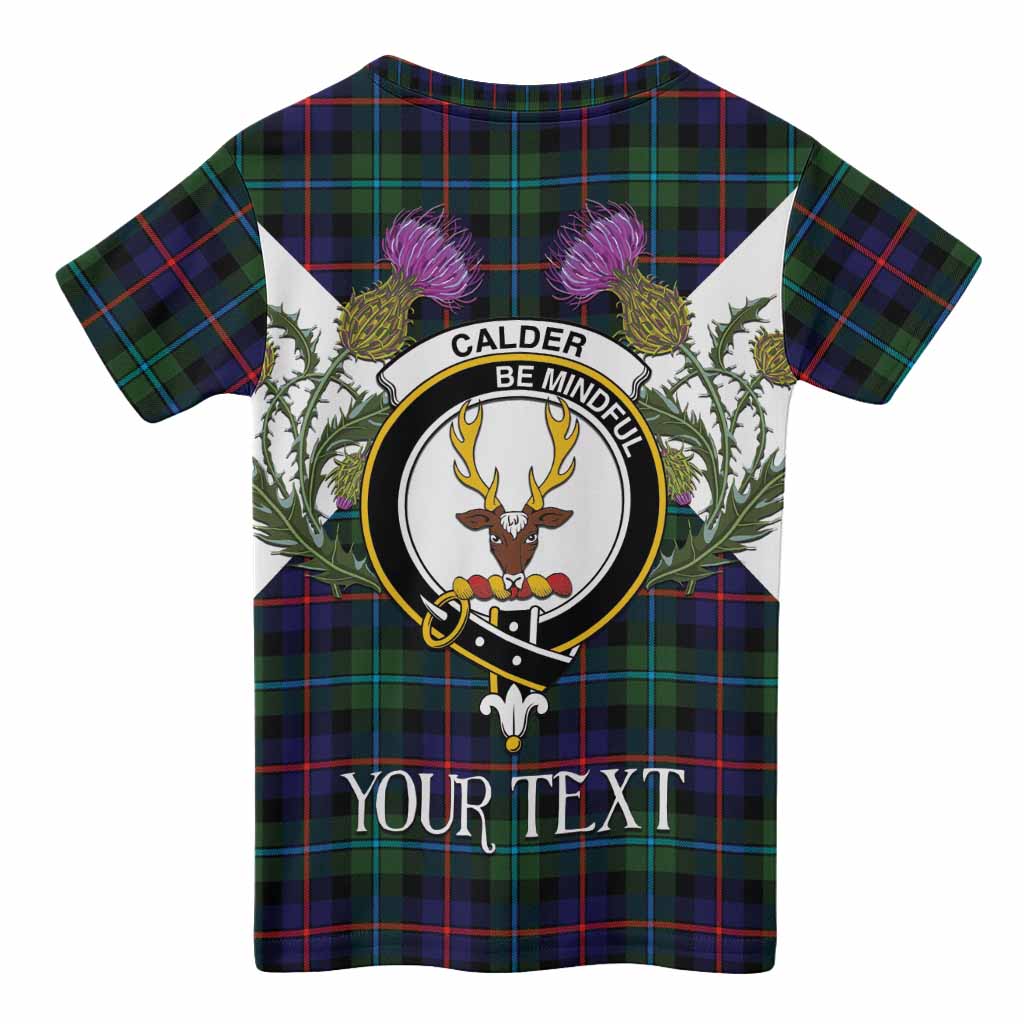 Calder Tartan Family Crest Kid T-shirt Scottish Burns Night Thistle Floral
