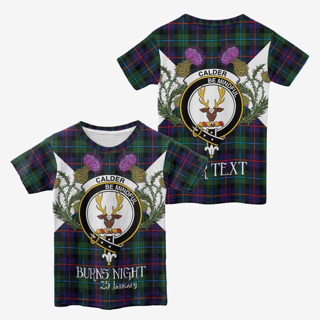 Calder Tartan Family Crest Kid T-shirt Scottish Burns Night Thistle Floral