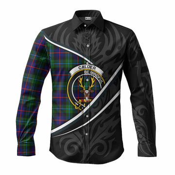 Calder Tartan Family Crest Long Sleeve Button Shirts Celtic Scottish Thistle Floral - Tartan Vibes Clothing