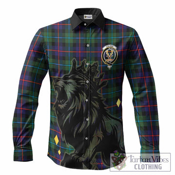 Calder Tartan Family Crest Long Sleeve Button Shirts Crowned Lion Roaring